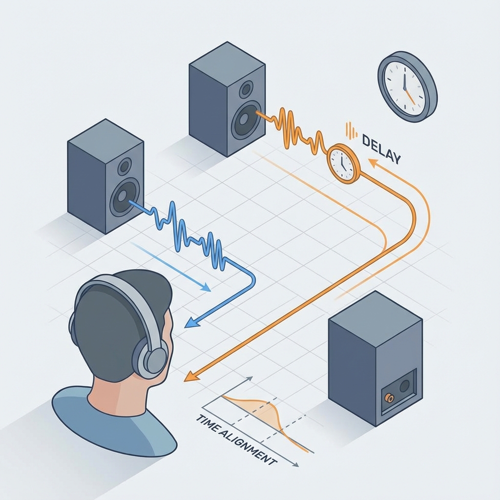 Speaker Delay Calculator Illustration showing listener and speakers